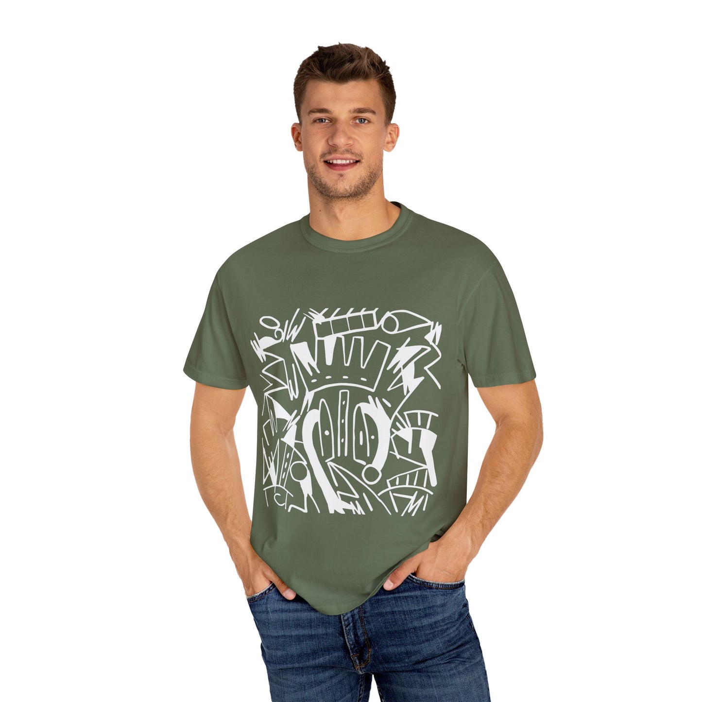 Chic Unisex Garment-Dyed T-Shirt with Abstract Art | Casual Wear, Street Style, Trendy Outfit, Summer Fashion, Gift Idea