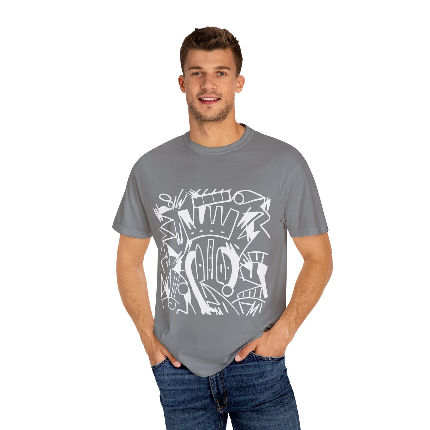 Chic Unisex Garment-Dyed T-Shirt with Abstract Art | Casual Wear, Street Style, Trendy Outfit, Summer Fashion, Gift Idea