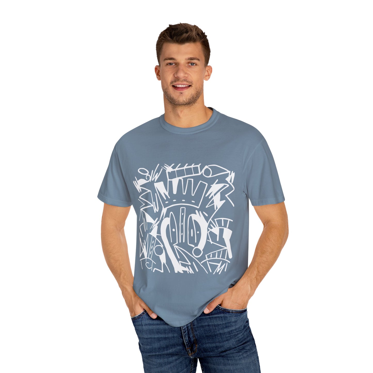 Chic Unisex Garment-Dyed T-Shirt with Abstract Art | Casual Wear, Street Style, Trendy Outfit, Summer Fashion, Gift Idea