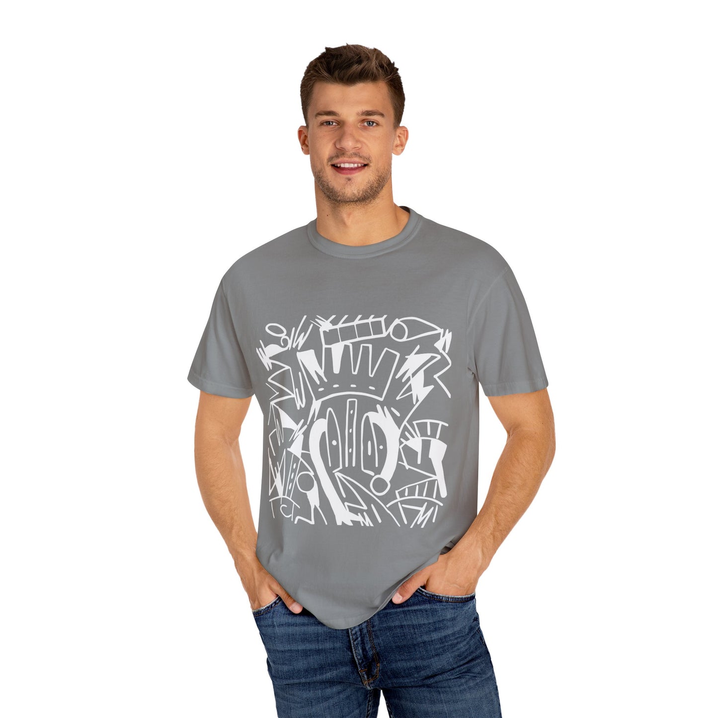 Chic Unisex Garment-Dyed T-Shirt with Abstract Art | Casual Wear, Street Style, Trendy Outfit, Summer Fashion, Gift Idea