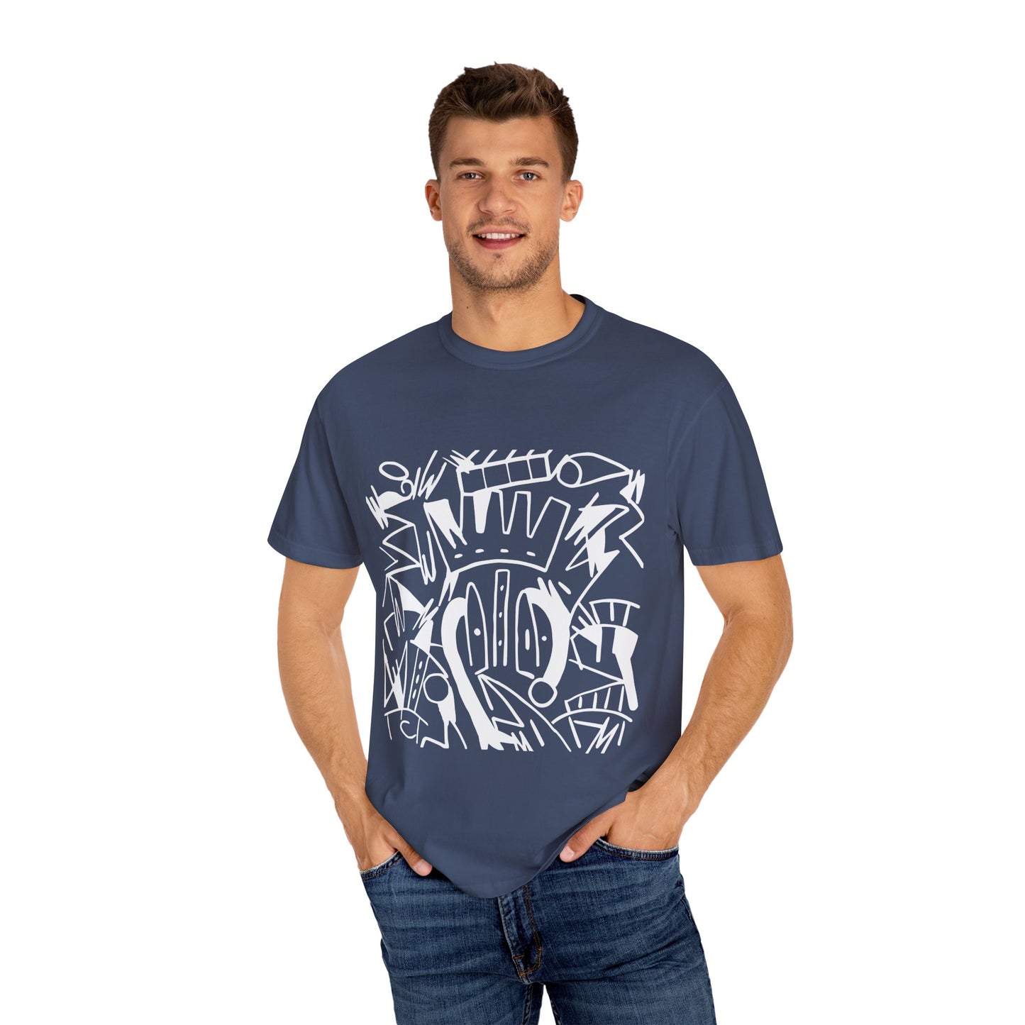 Chic Unisex Garment-Dyed T-Shirt with Abstract Art | Casual Wear, Street Style, Trendy Outfit, Summer Fashion, Gift Idea