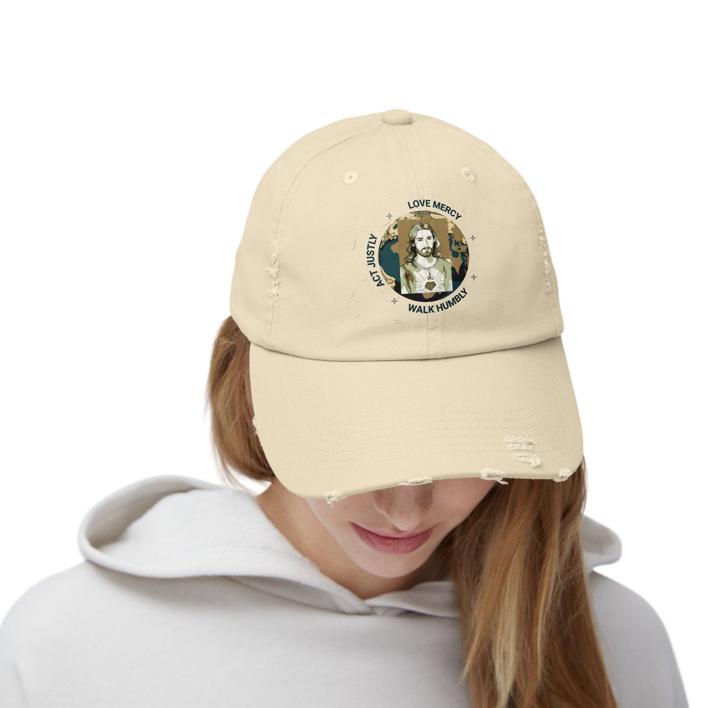 Sacred Heart Jesus Vintage-Inspired Christian Hat, Retro Faith Distressed HAT, Christian Love, Mercy and Justice Hat