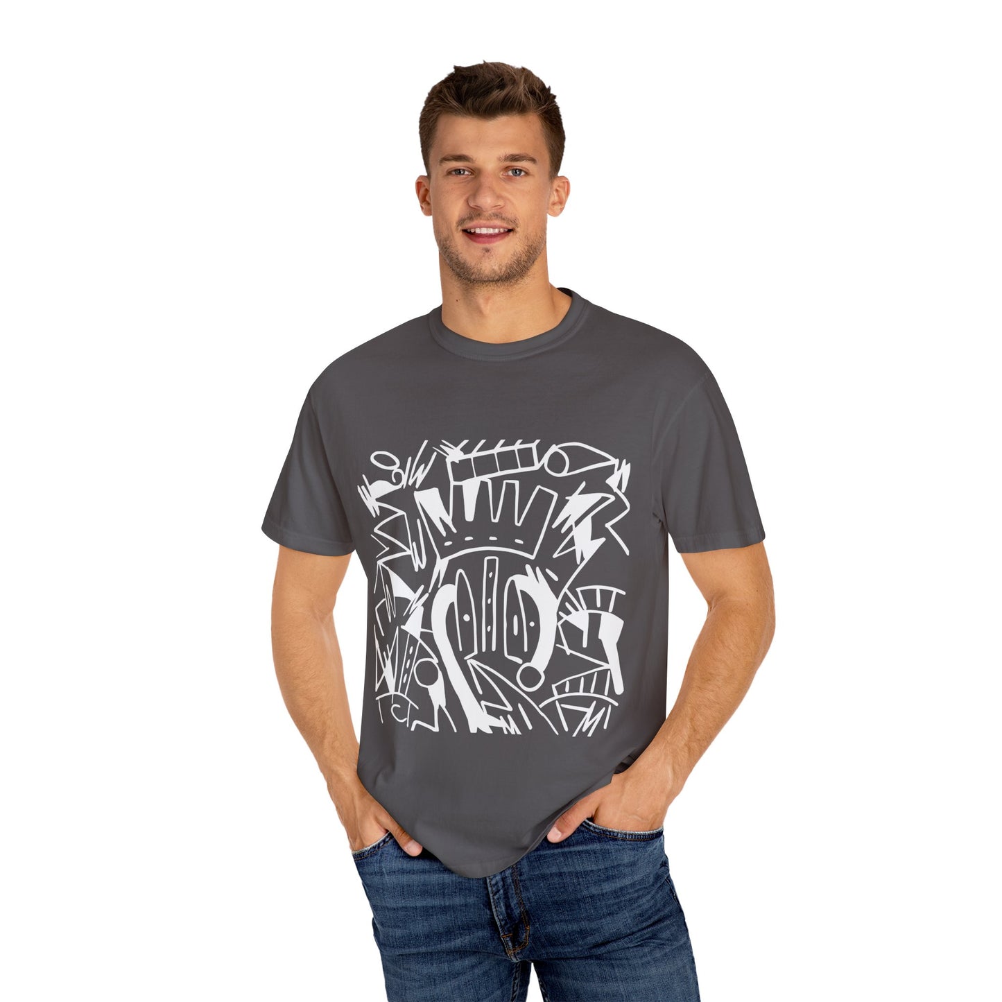 Chic Unisex Garment-Dyed T-Shirt with Abstract Art | Casual Wear, Street Style, Trendy Outfit, Summer Fashion, Gift Idea