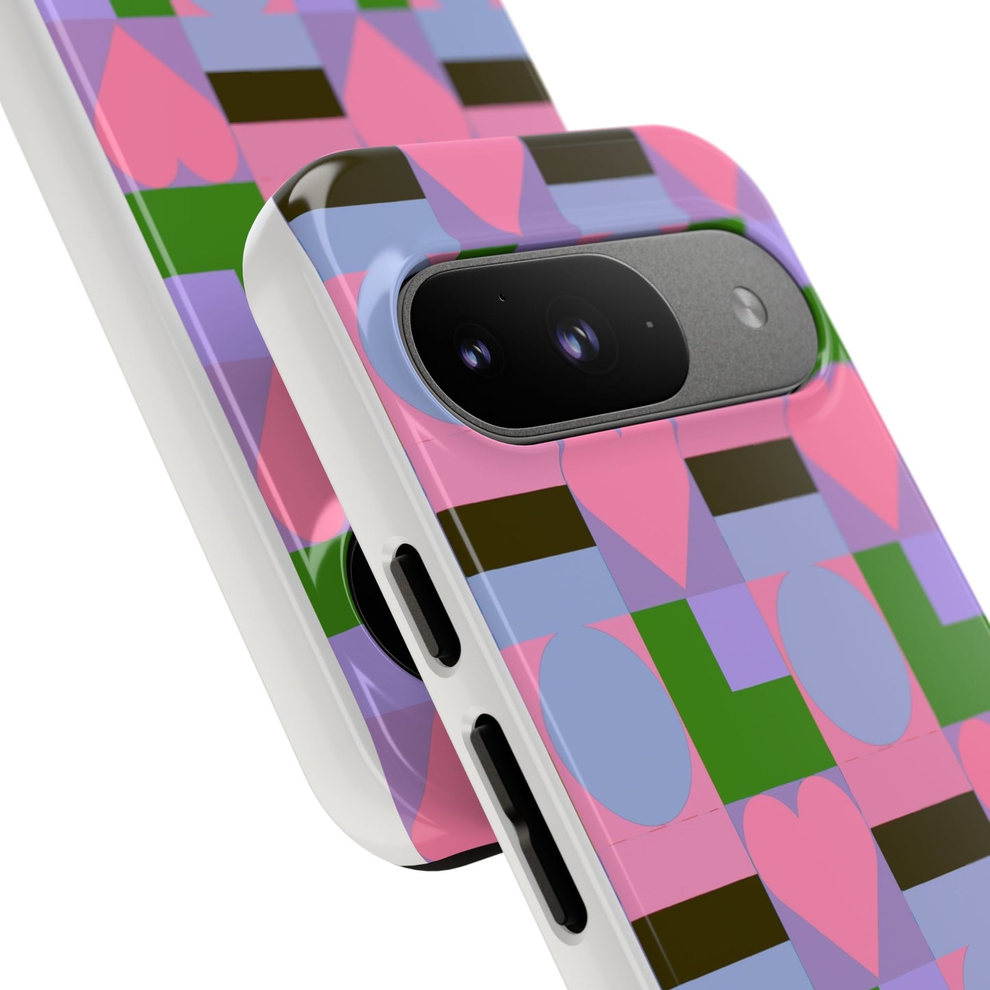 Geometric Heart Pattern Tough Phone Case — Pink & Lavender Protective Cover