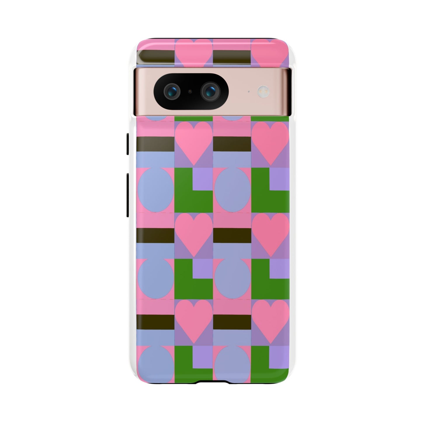 Geometric Heart Pattern Tough Phone Case — Pink & Lavender Protective Cover