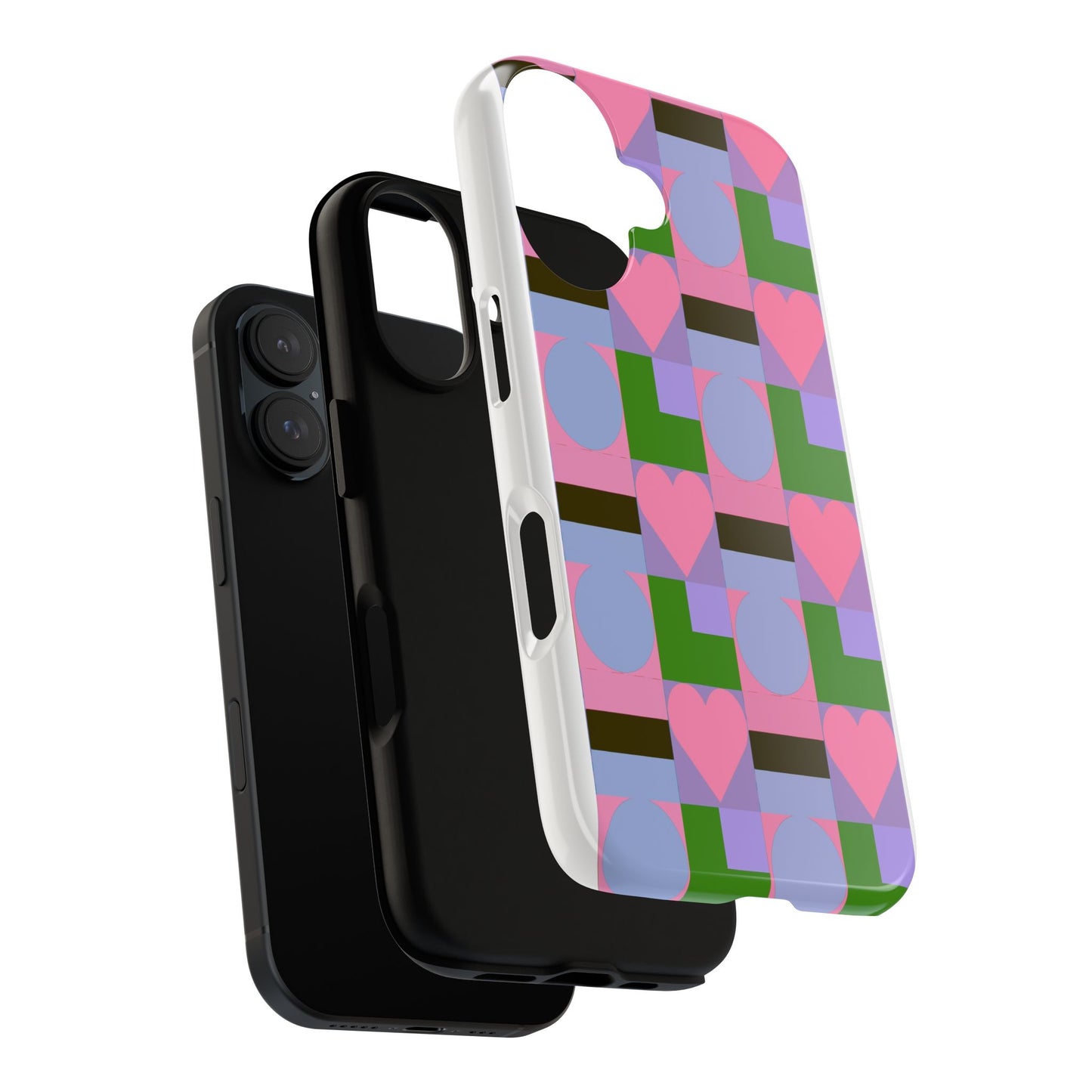 Geometric Heart Pattern Tough Phone Case — Pink & Lavender Protective Cover