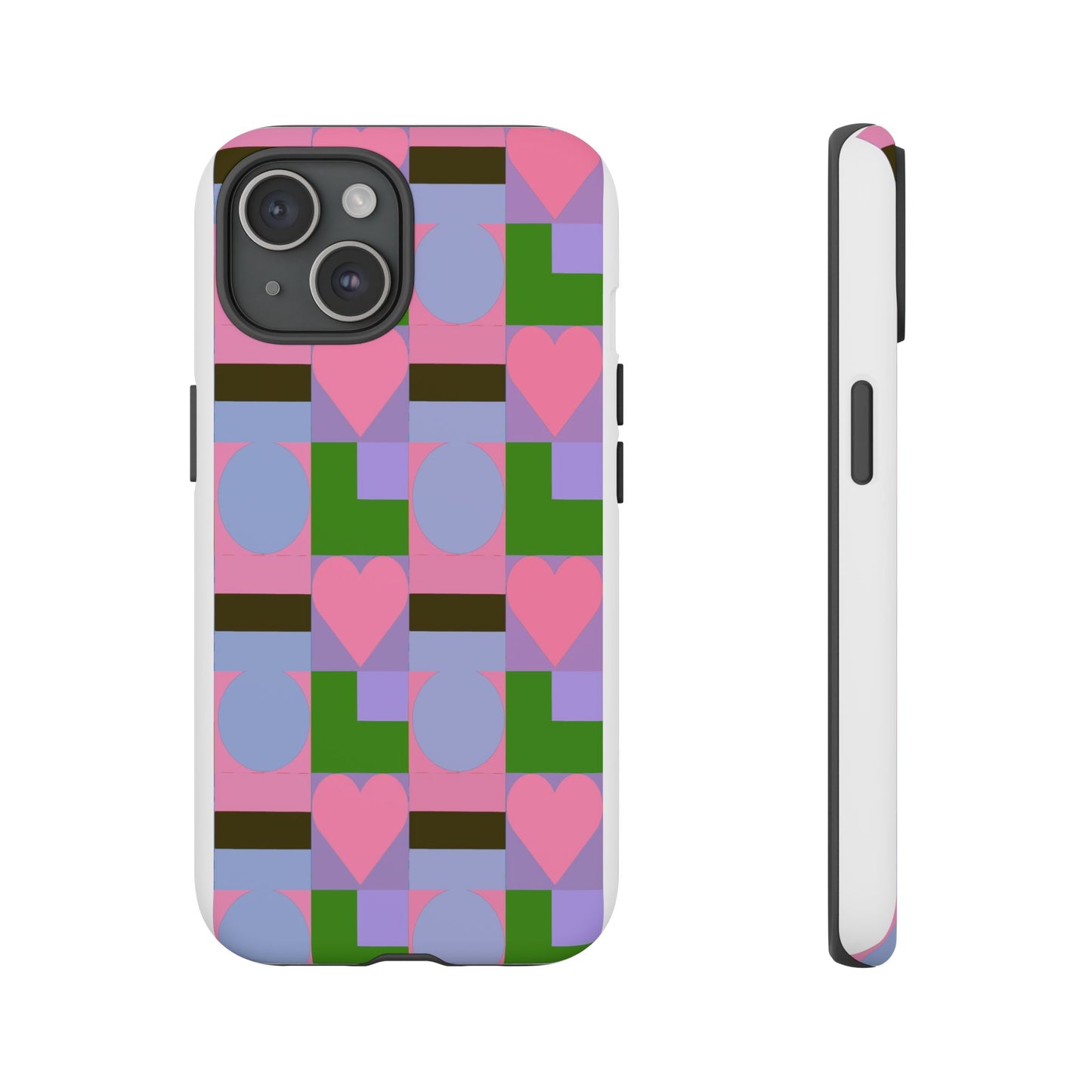 Geometric Heart Pattern Tough Phone Case — Pink & Lavender Protective Cover