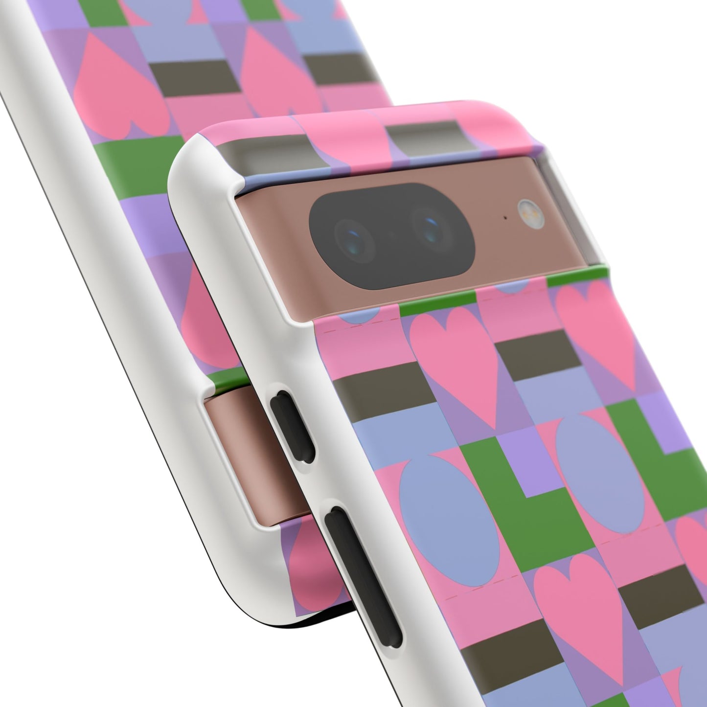 Geometric Heart Pattern Tough Phone Case — Pink & Lavender Protective Cover