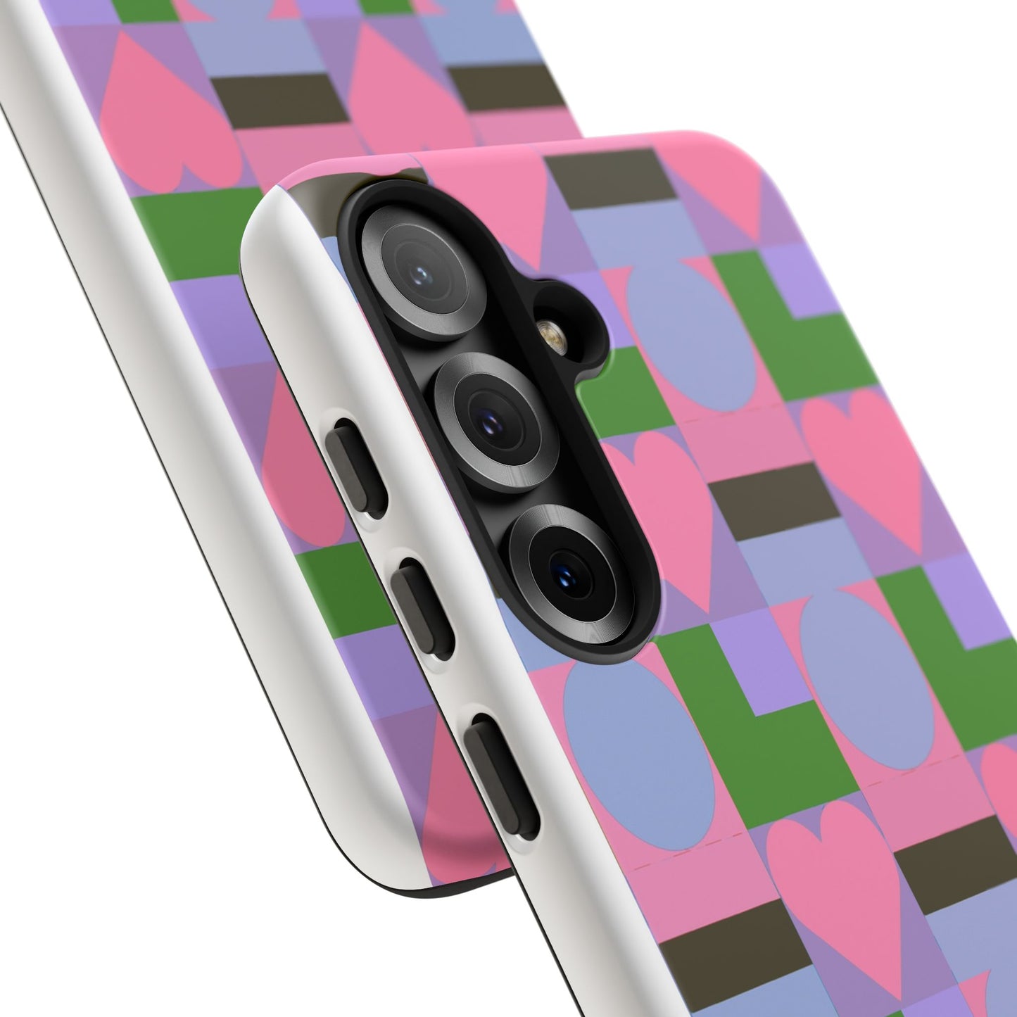 Geometric Heart Pattern Tough Phone Case — Pink & Lavender Protective Cover