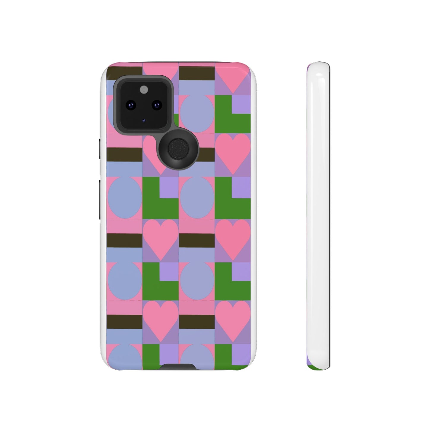Geometric Heart Pattern Tough Phone Case — Pink & Lavender Protective Cover