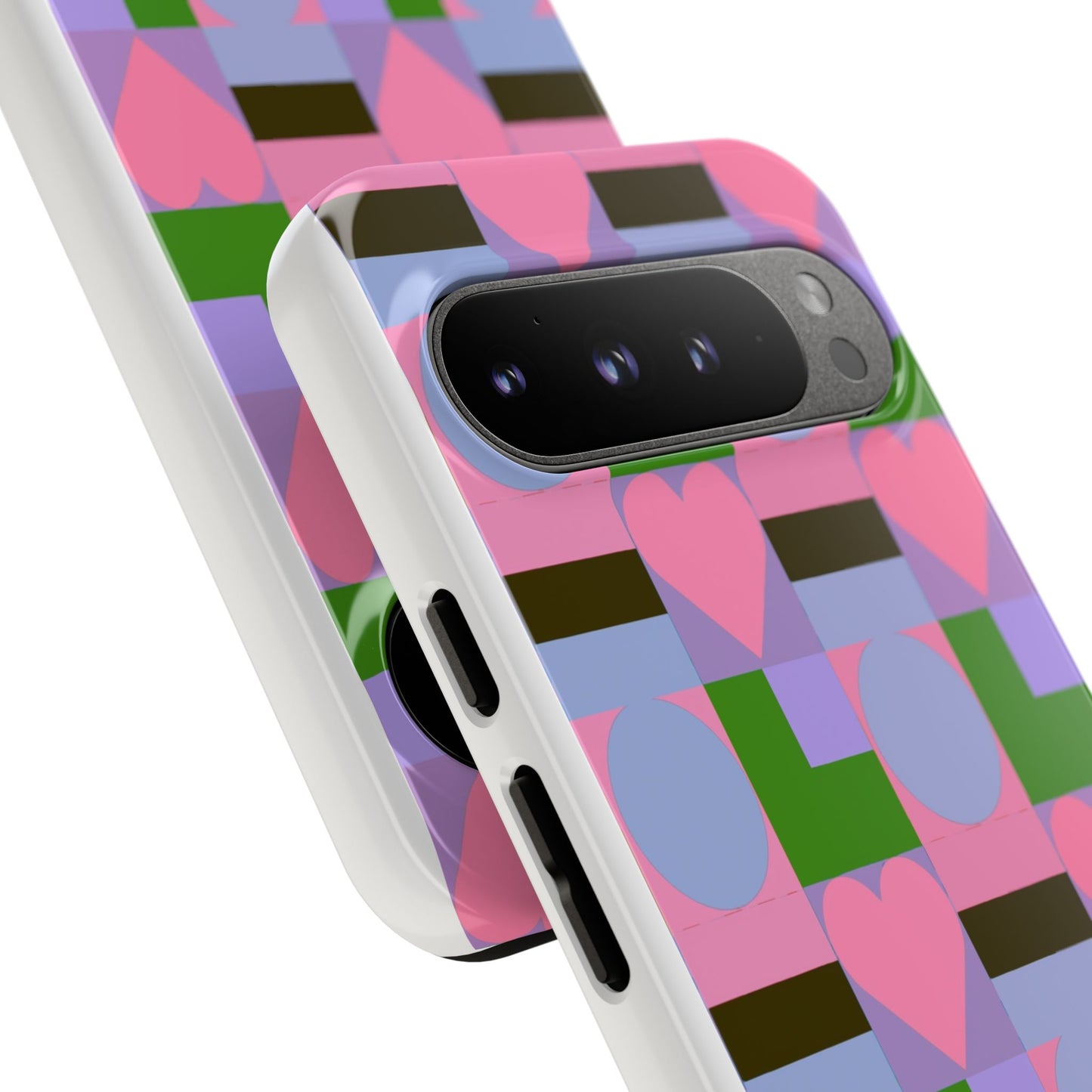 Geometric Heart Pattern Tough Phone Case — Pink & Lavender Protective Cover