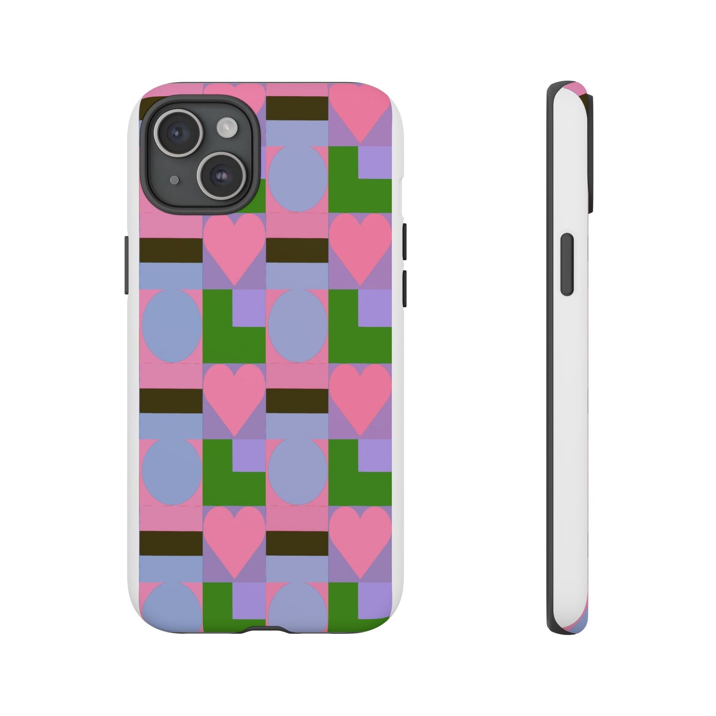 Geometric Heart Pattern Tough Phone Case — Pink & Lavender Protective Cover