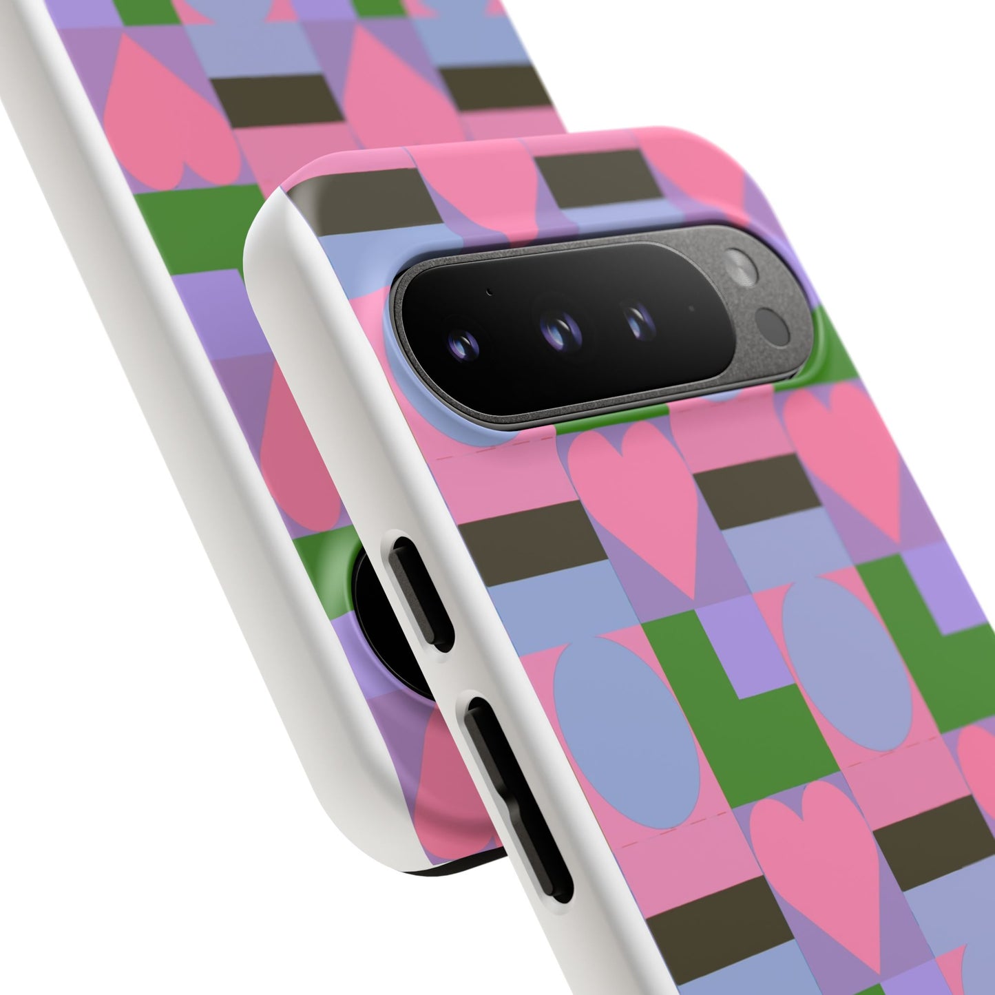 Geometric Heart Pattern Tough Phone Case — Pink & Lavender Protective Cover