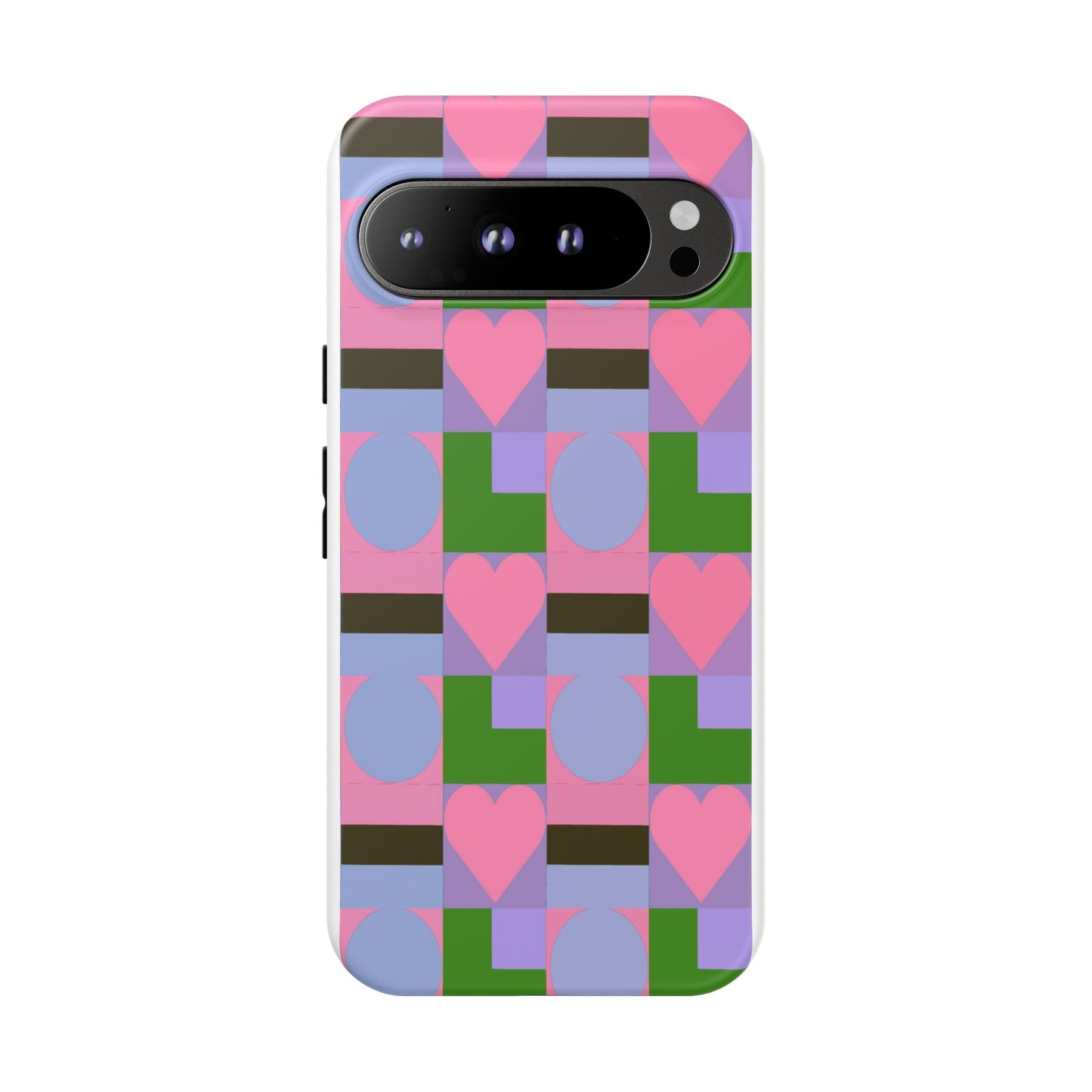 Geometric Heart Pattern Tough Phone Case — Pink & Lavender Protective Cover