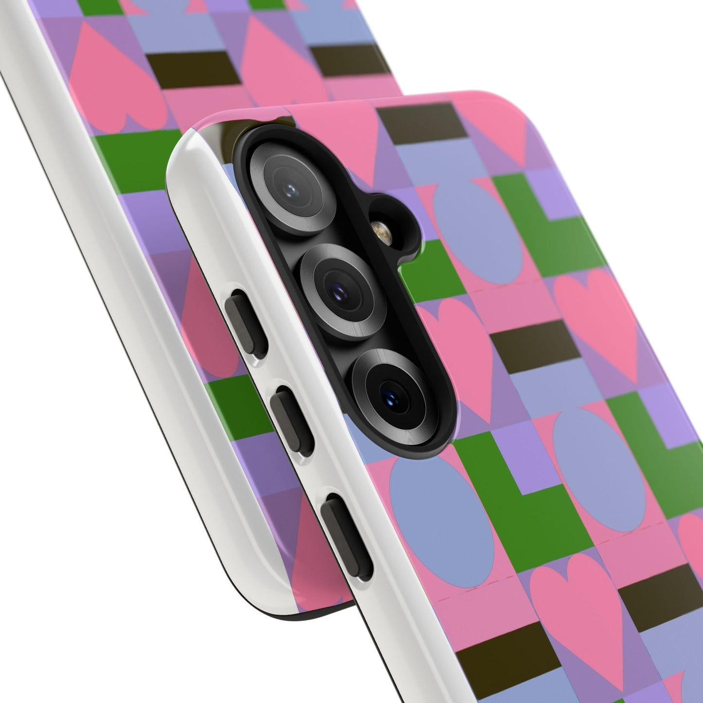 Geometric Heart Pattern Tough Phone Case — Pink & Lavender Protective Cover