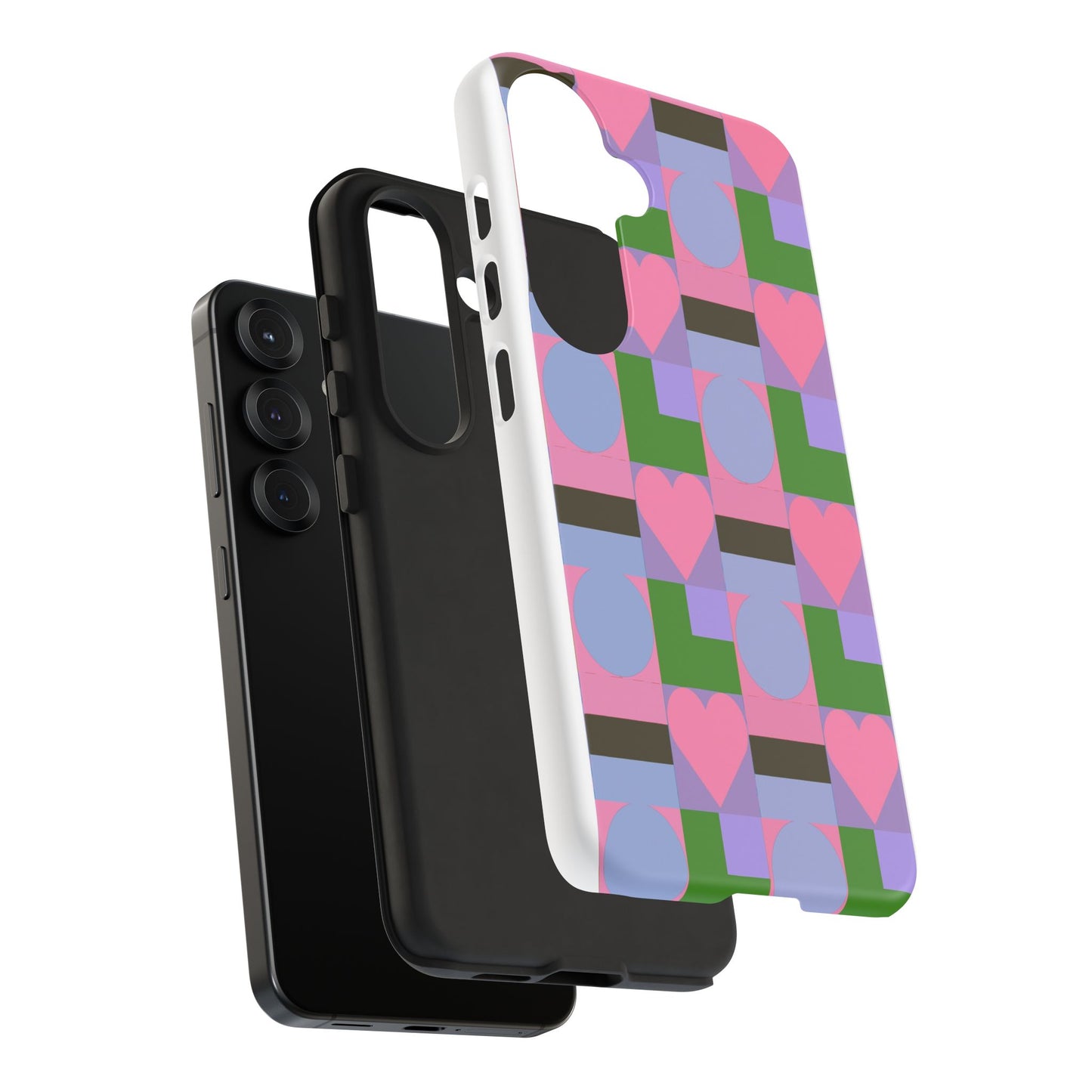 Geometric Heart Pattern Tough Phone Case — Pink & Lavender Protective Cover