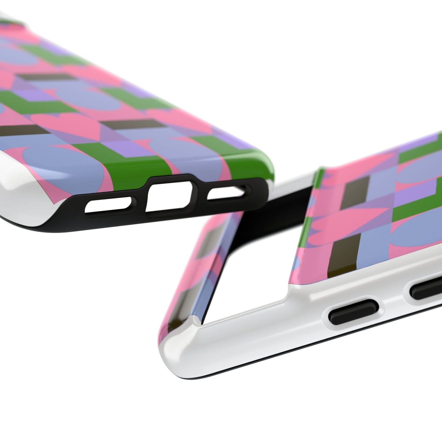 Geometric Heart Pattern Tough Phone Case — Pink & Lavender Protective Cover