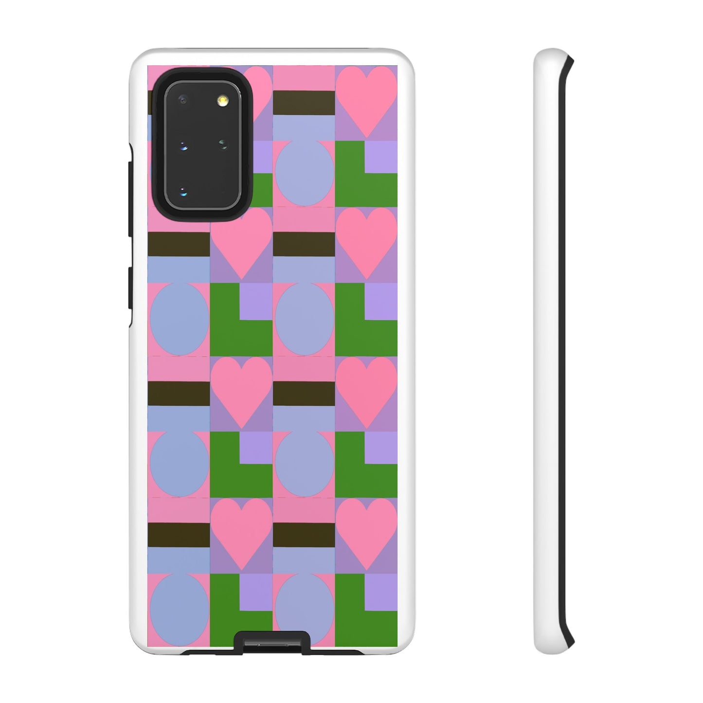 Geometric Heart Pattern Tough Phone Case — Pink & Lavender Protective Cover