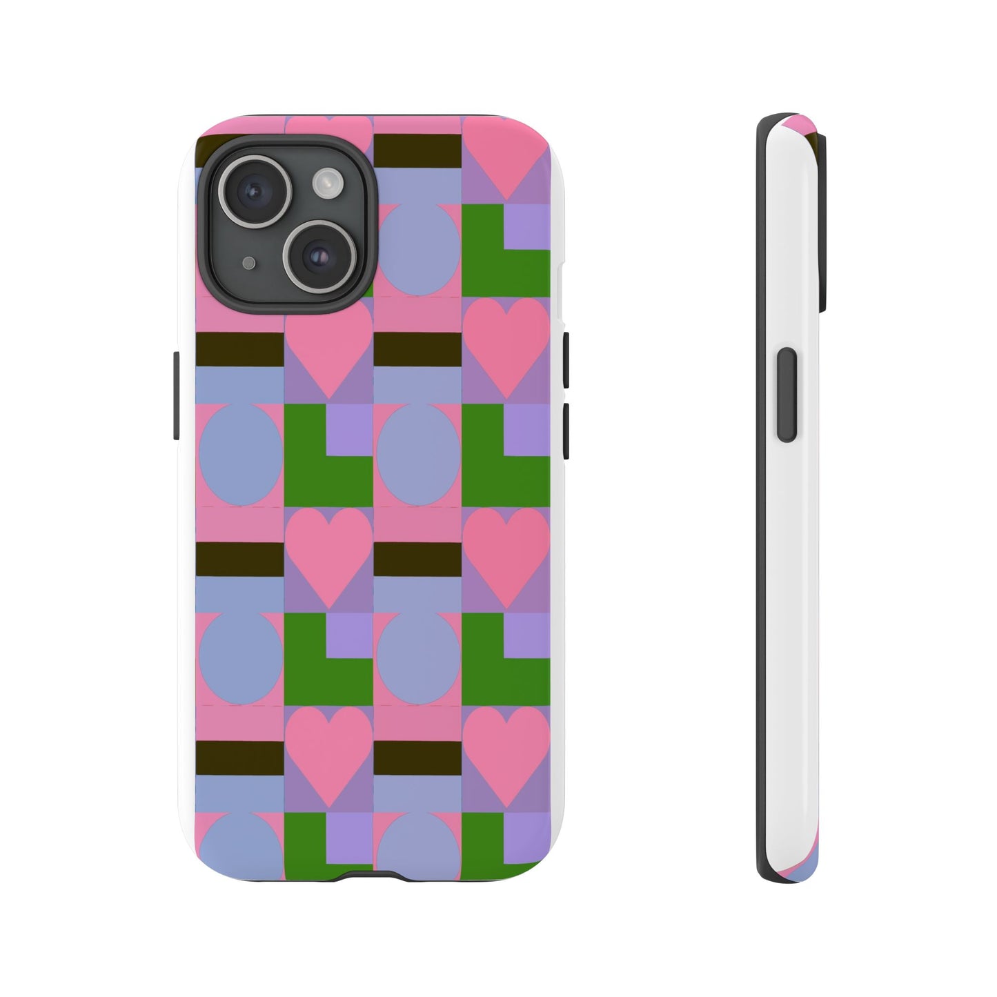 Geometric Heart Pattern Tough Phone Case — Pink & Lavender Protective Cover