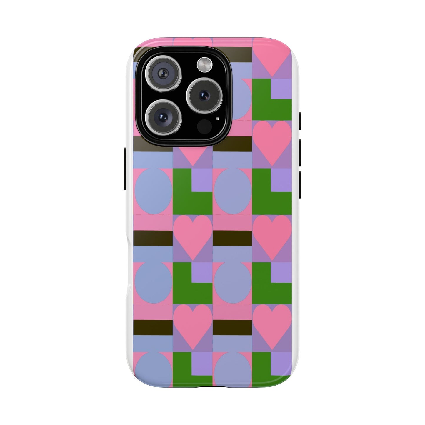 Geometric Heart Pattern Tough Phone Case — Pink & Lavender Protective Cover