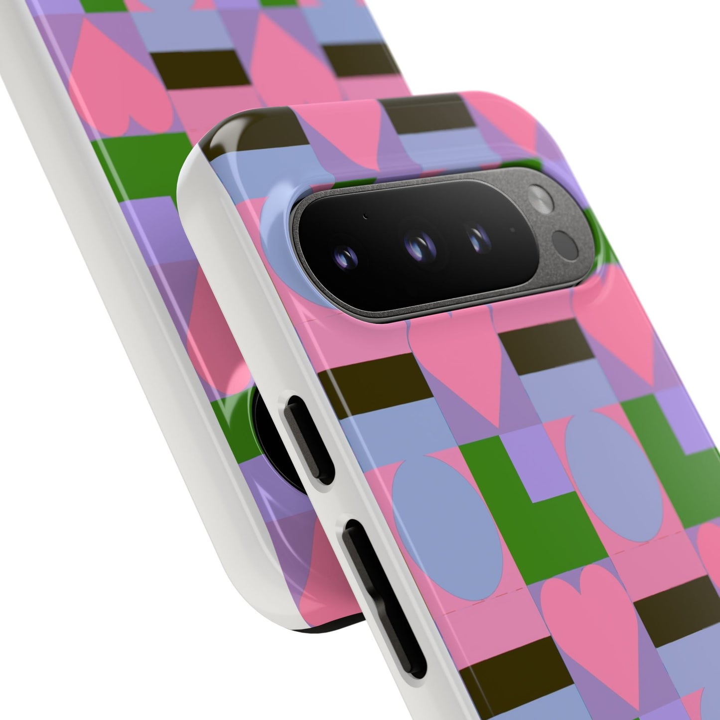 Geometric Heart Pattern Tough Phone Case — Pink & Lavender Protective Cover