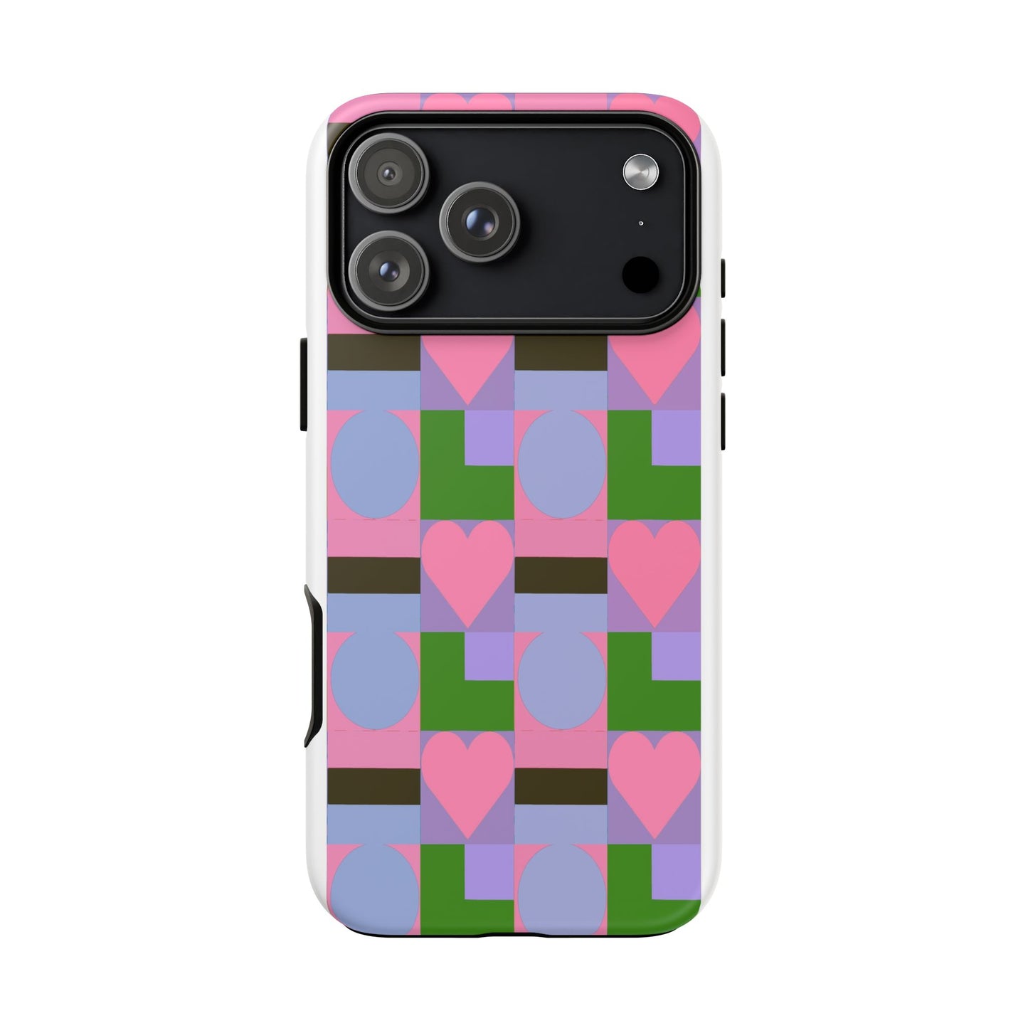 Geometric Heart Pattern Tough Phone Case — Pink & Lavender Protective Cover