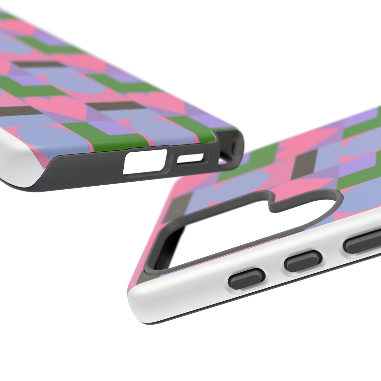 Geometric Heart Pattern Tough Phone Case — Pink & Lavender Protective Cover