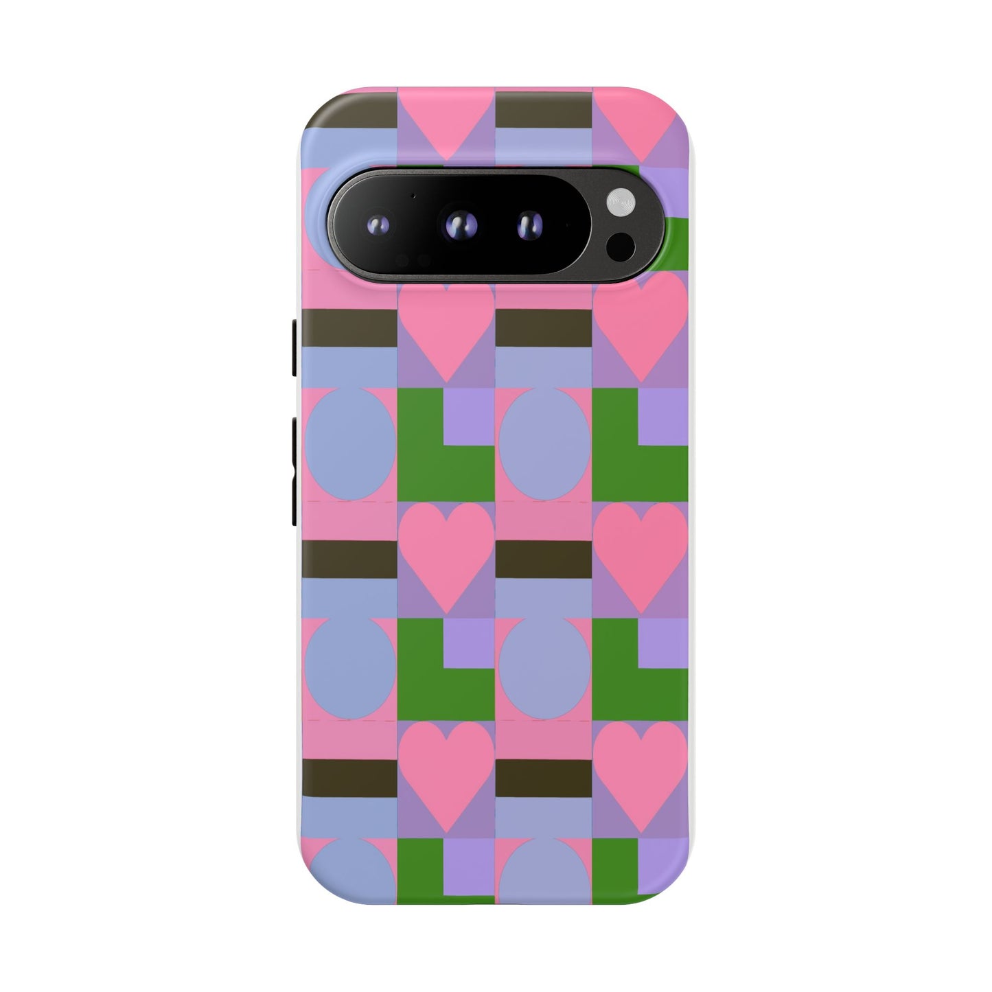 Geometric Heart Pattern Tough Phone Case — Pink & Lavender Protective Cover