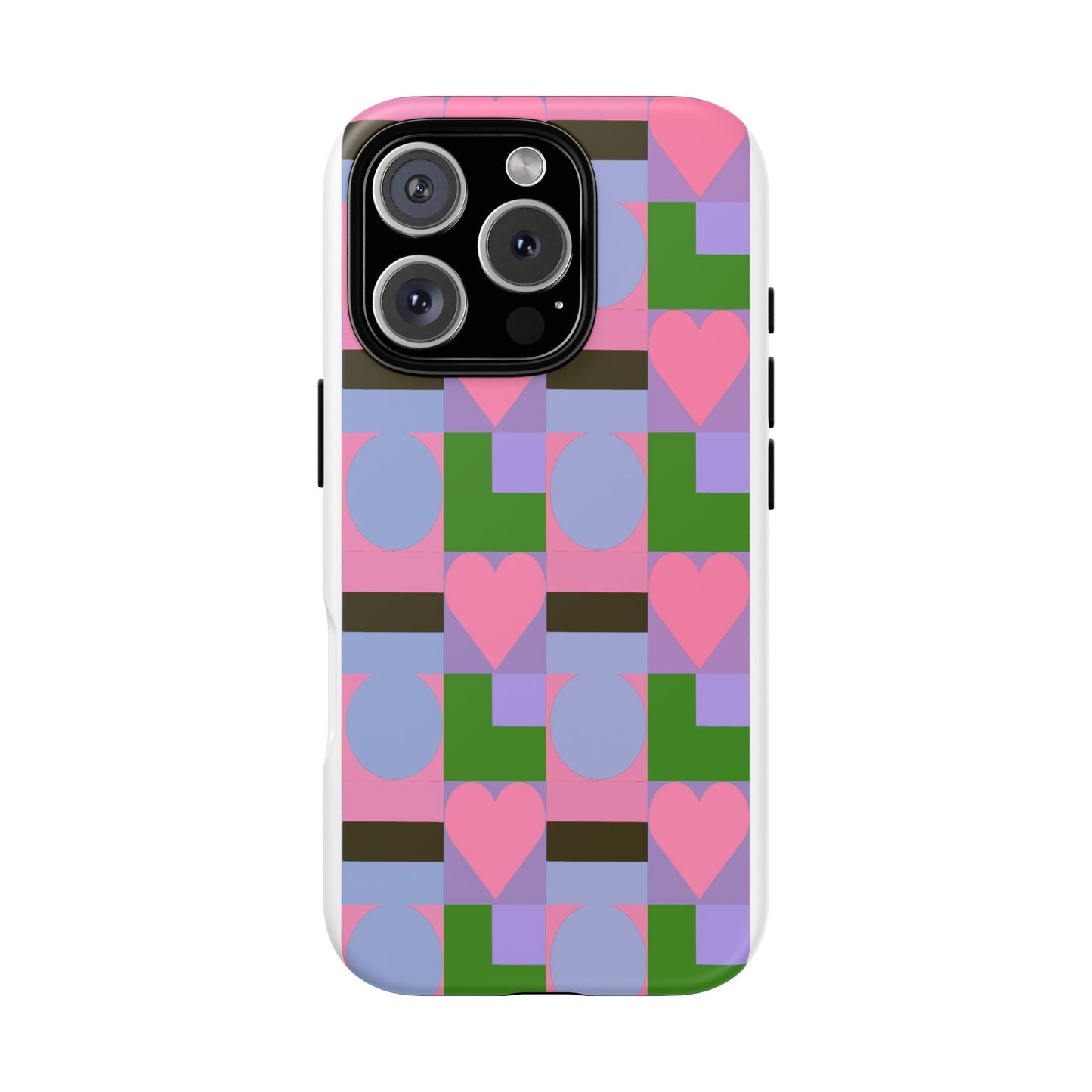 Geometric Heart Pattern Tough Phone Case — Pink & Lavender Protective Cover