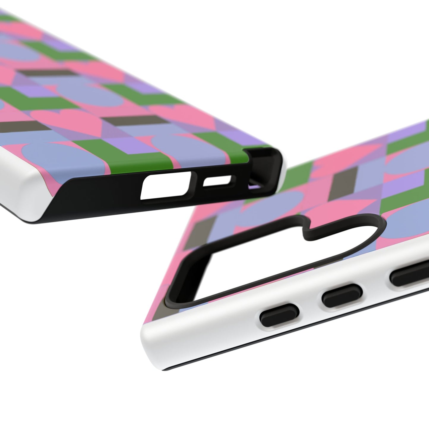 Geometric Heart Pattern Tough Phone Case — Pink & Lavender Protective Cover