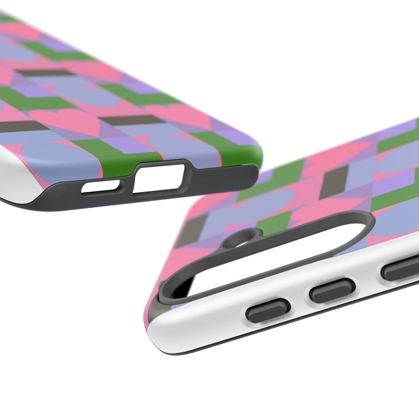 Geometric Heart Pattern Tough Phone Case — Pink & Lavender Protective Cover