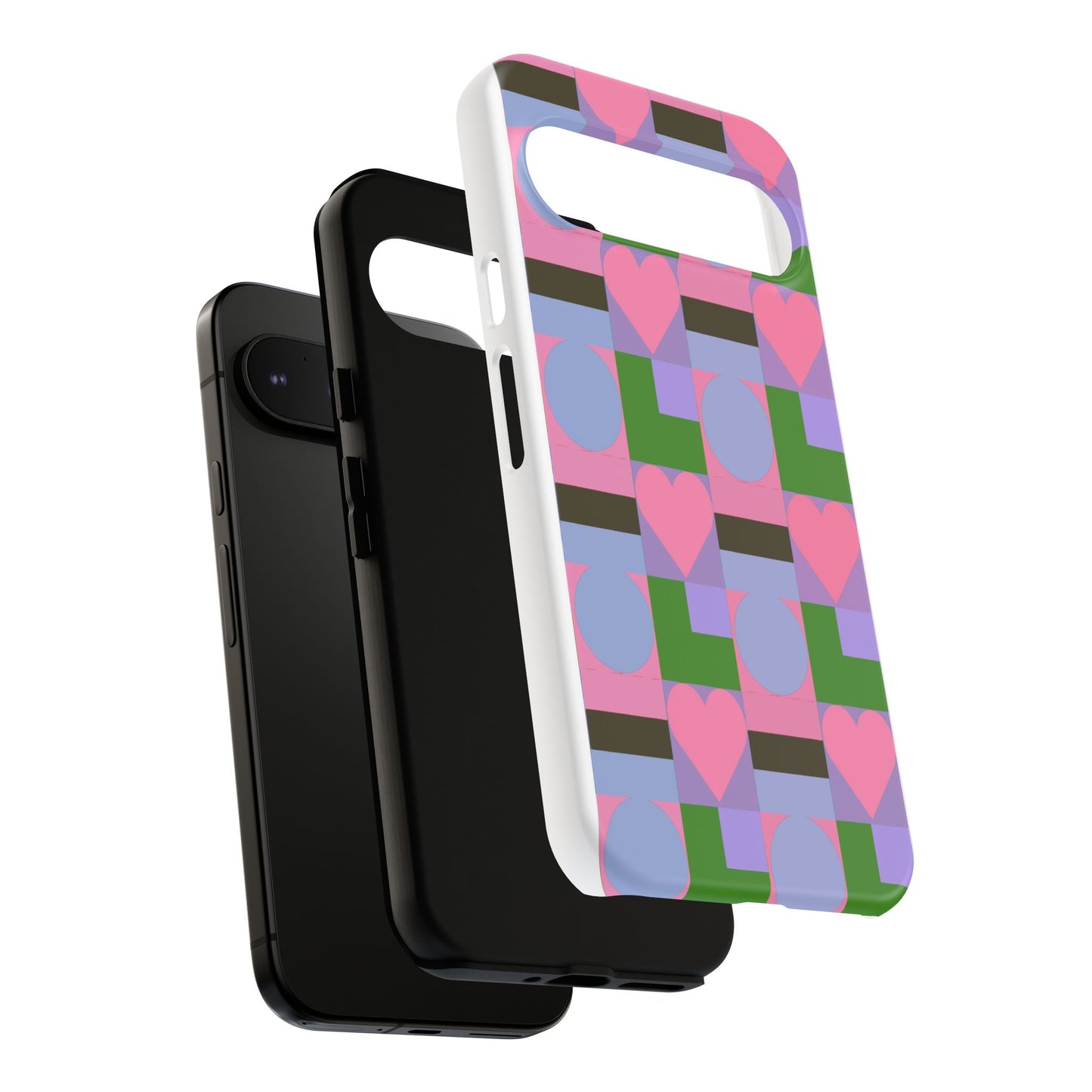 Geometric Heart Pattern Tough Phone Case — Pink & Lavender Protective Cover