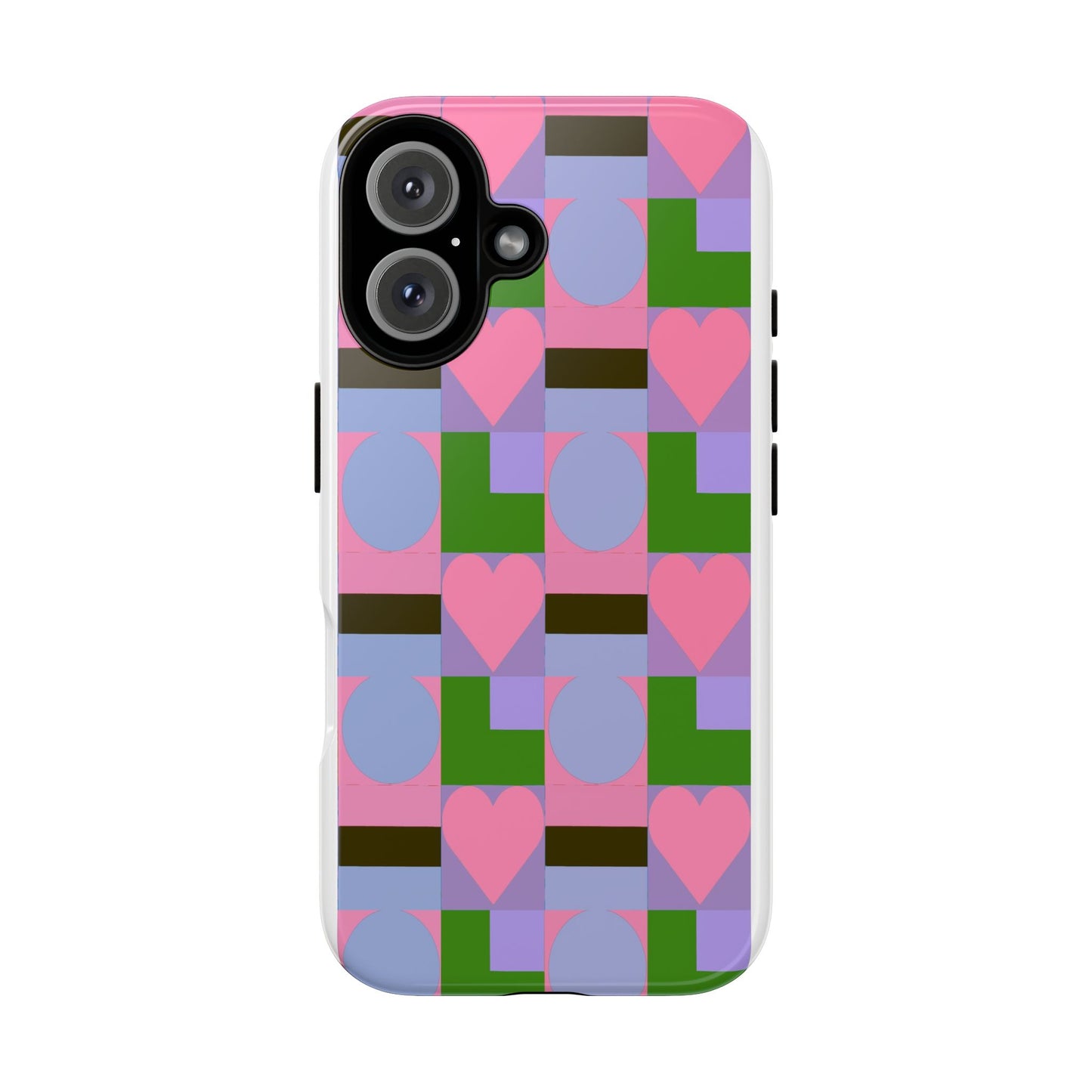 Geometric Heart Pattern Tough Phone Case — Pink & Lavender Protective Cover