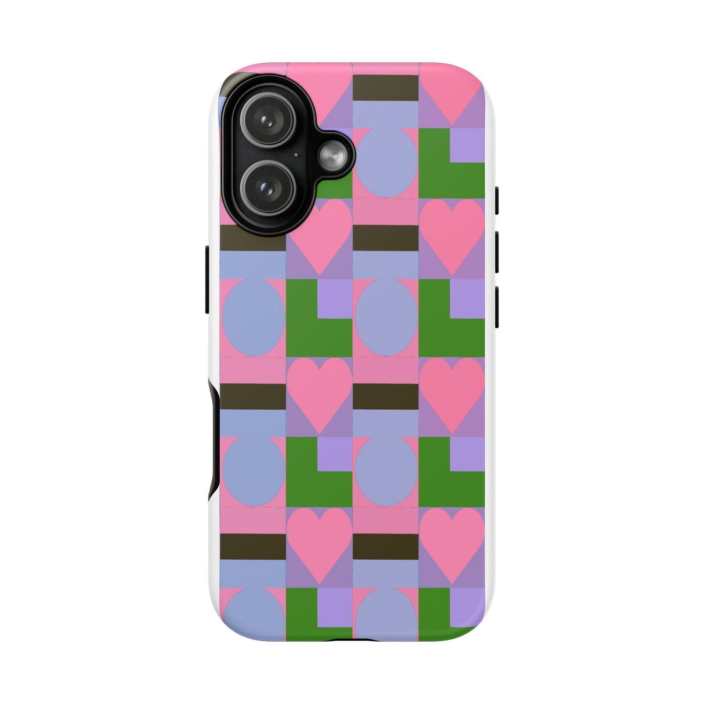 Geometric Heart Pattern Tough Phone Case — Pink & Lavender Protective Cover