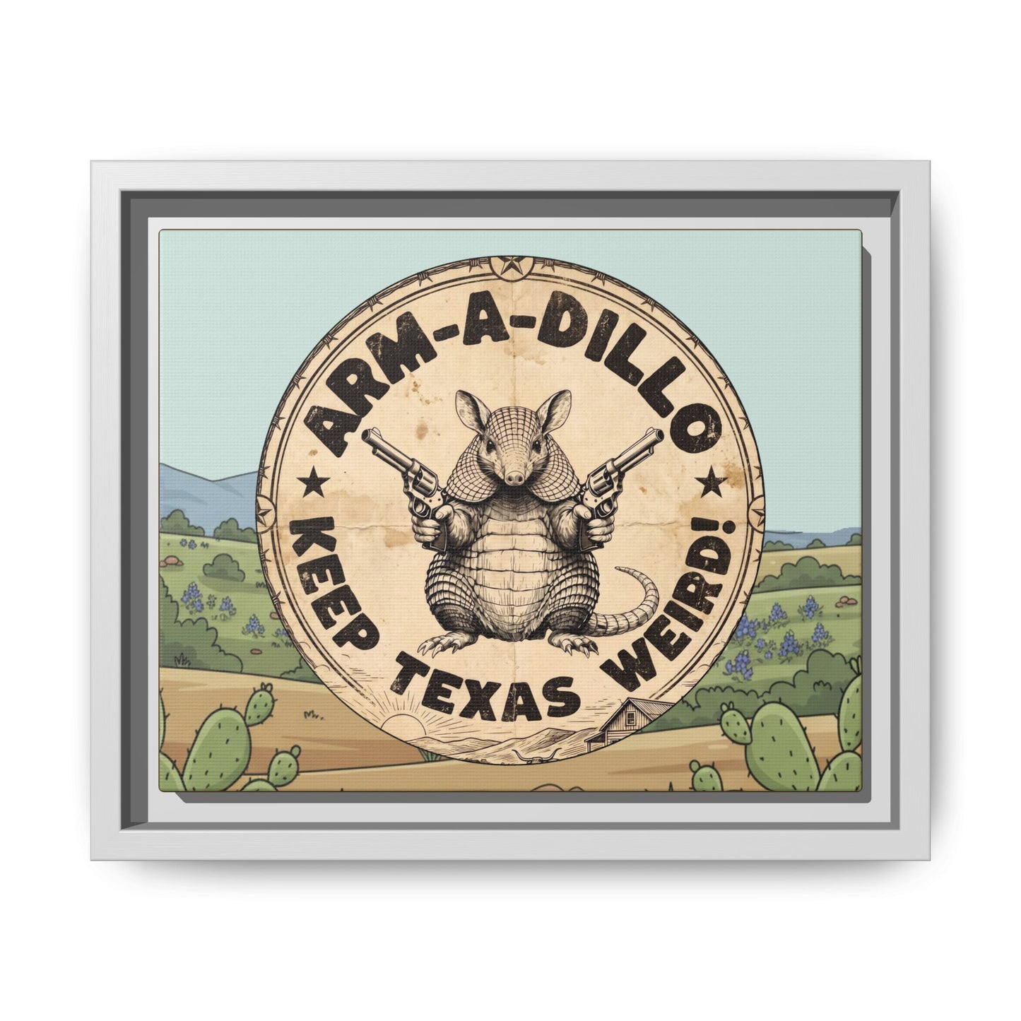 Arm-A-Dillo Framed Canvas Print - Keep Texas Weird - Gift For Texan Dillo Lovers - Ready To Hang -