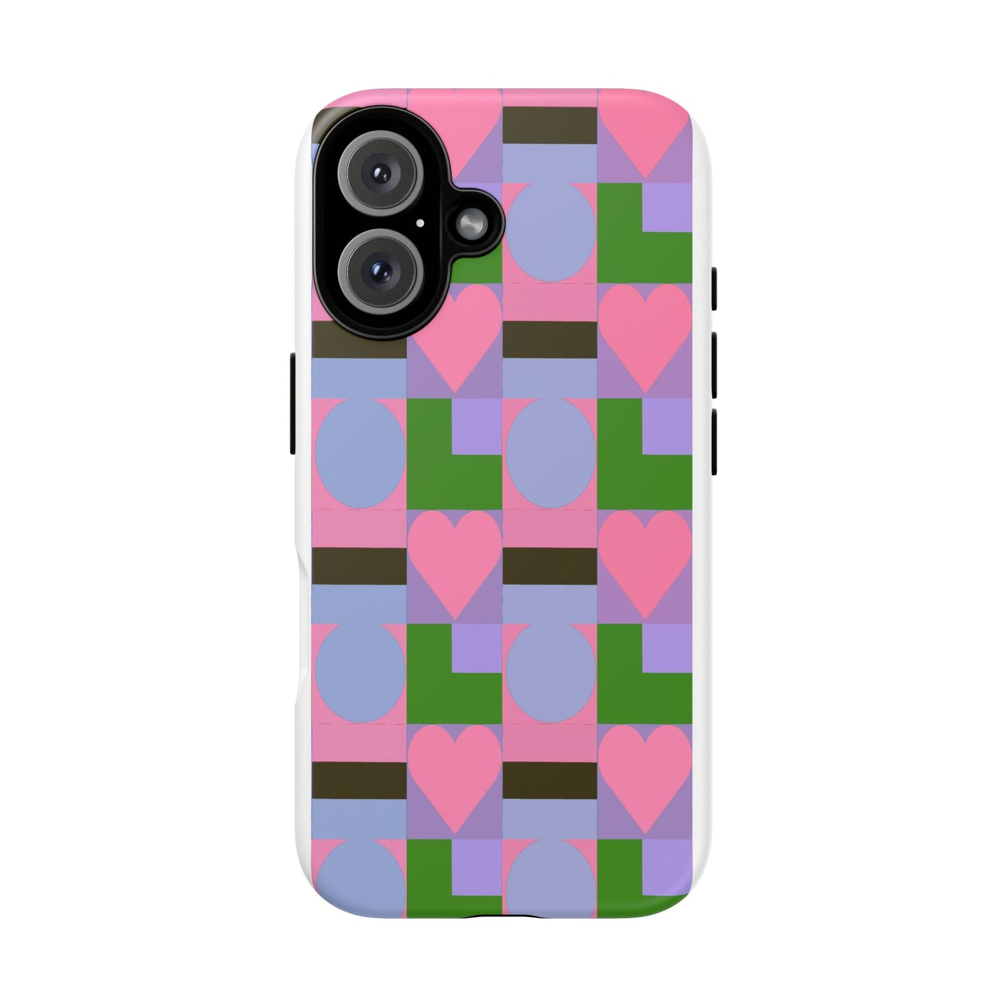 Geometric Heart Pattern Tough Phone Case — Pink & Lavender Protective Cover