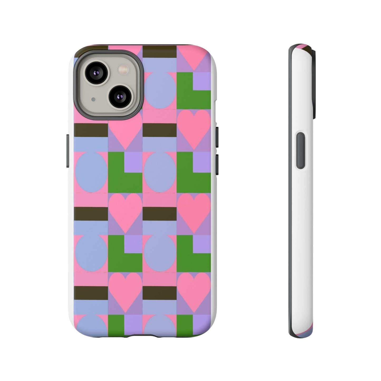 Geometric Heart Pattern Tough Phone Case — Pink & Lavender Protective Cover