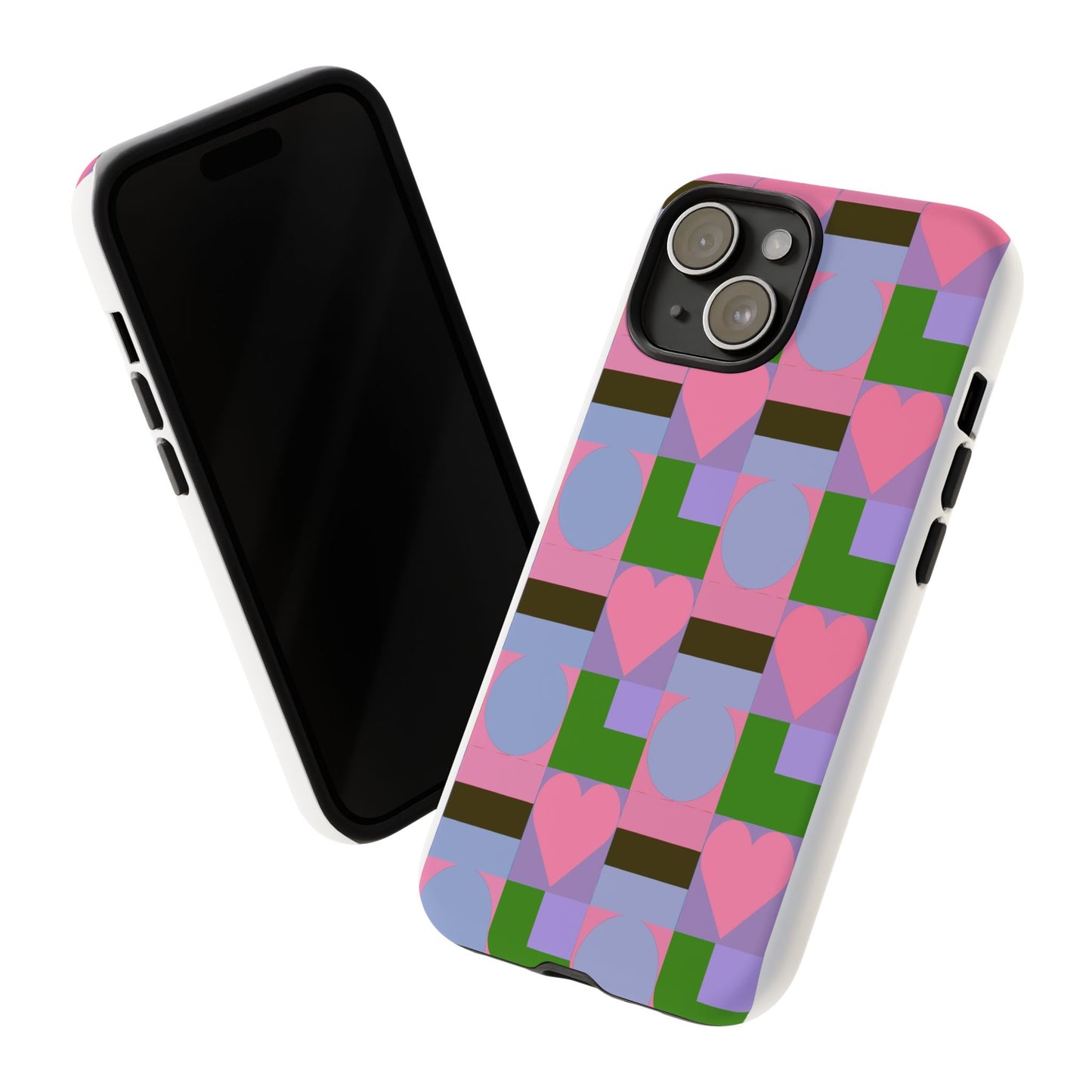 Geometric Heart Pattern Tough Phone Case — Pink & Lavender Protective Cover