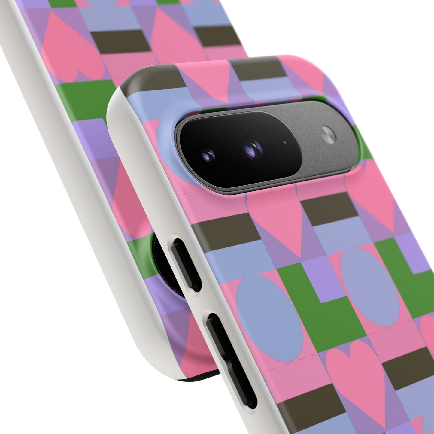 Geometric Heart Pattern Tough Phone Case — Pink & Lavender Protective Cover