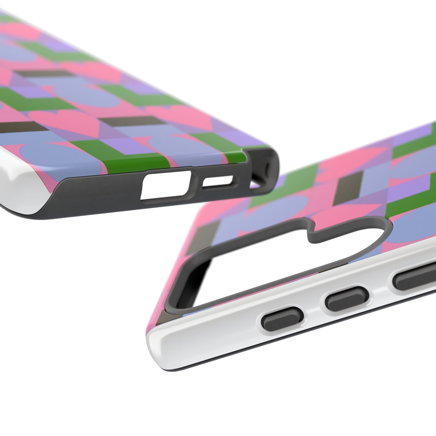 Geometric Heart Pattern Tough Phone Case — Pink & Lavender Protective Cover