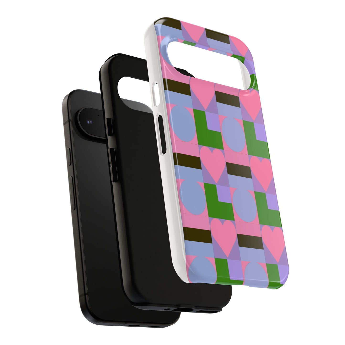Geometric Heart Pattern Tough Phone Case — Pink & Lavender Protective Cover