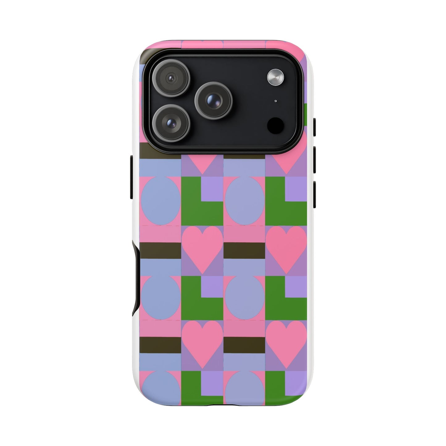 Geometric Heart Pattern Tough Phone Case — Pink & Lavender Protective Cover