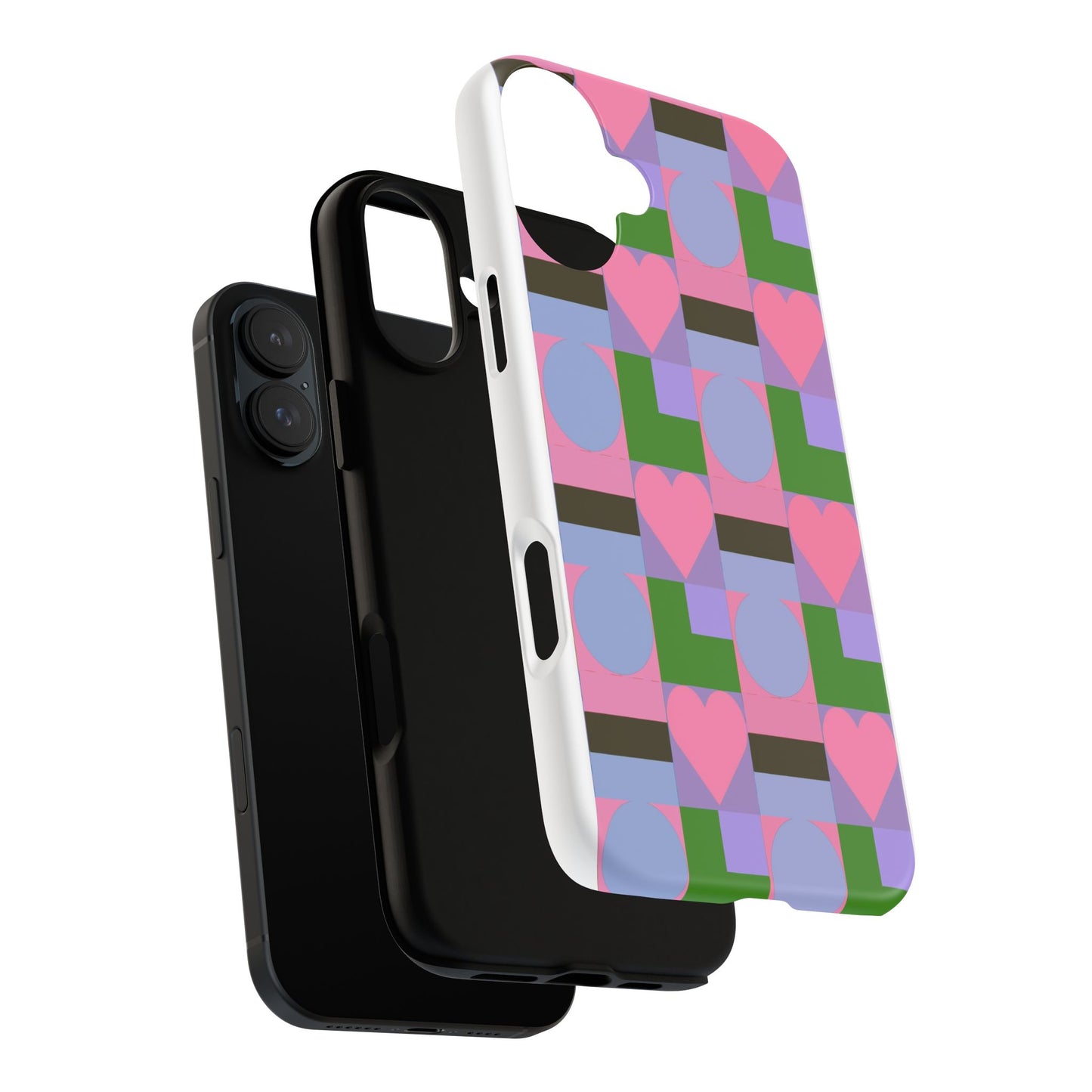 Geometric Heart Pattern Tough Phone Case — Pink & Lavender Protective Cover