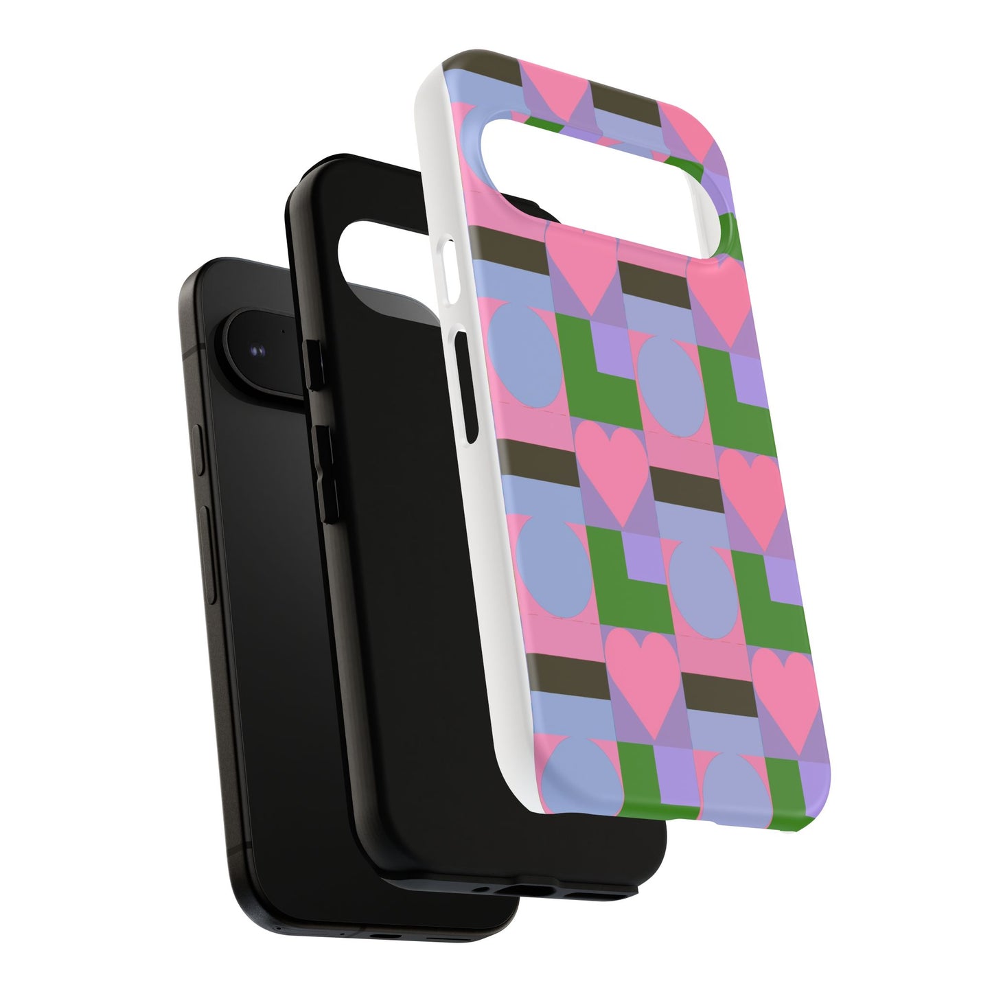 Geometric Heart Pattern Tough Phone Case — Pink & Lavender Protective Cover