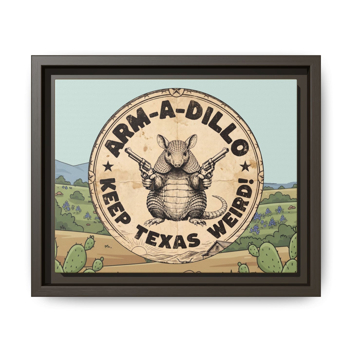 Arm-A-Dillo Framed Canvas Print - Keep Texas Weird - Gift For Texan Dillo Lovers - Ready To Hang -