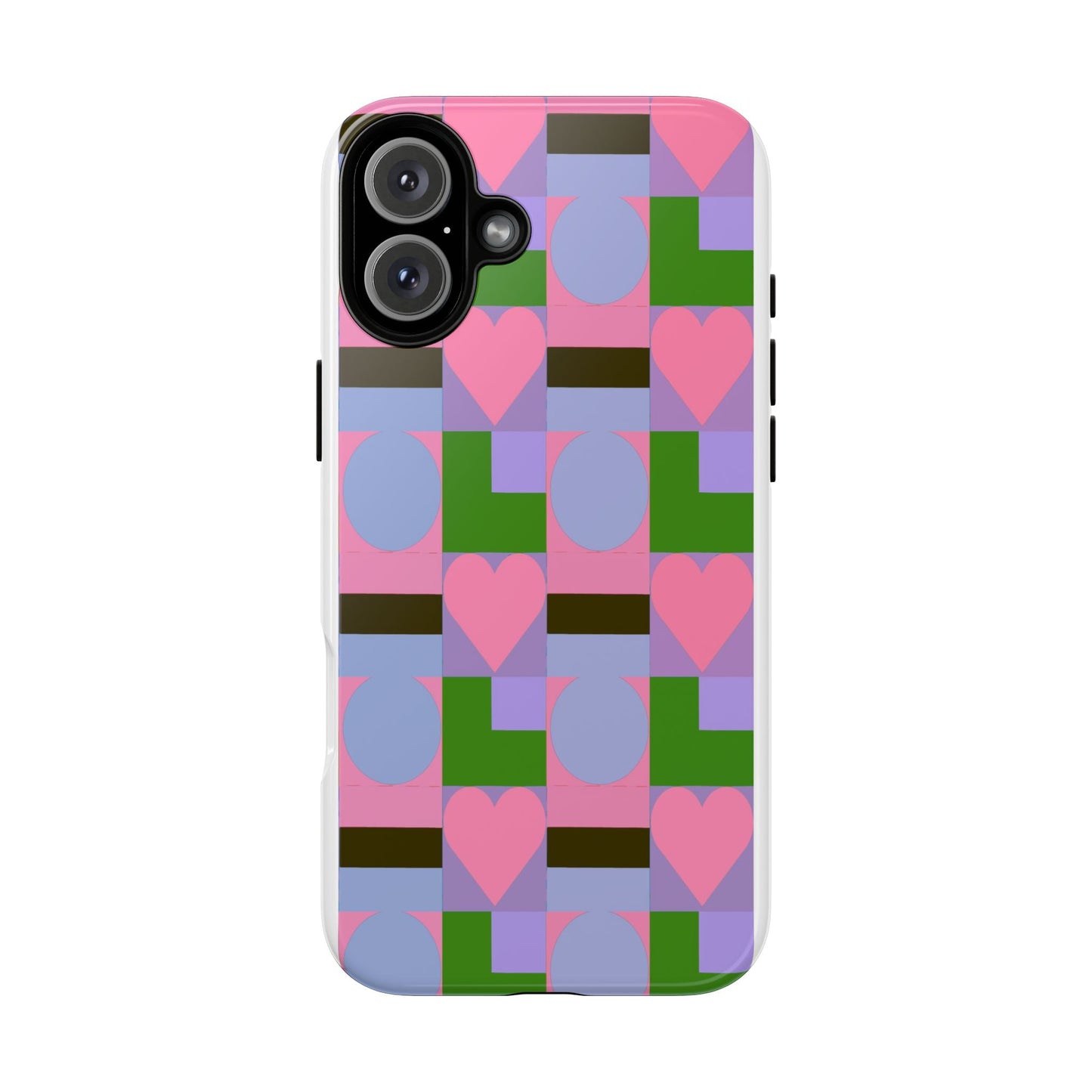Geometric Heart Pattern Tough Phone Case — Pink & Lavender Protective Cover