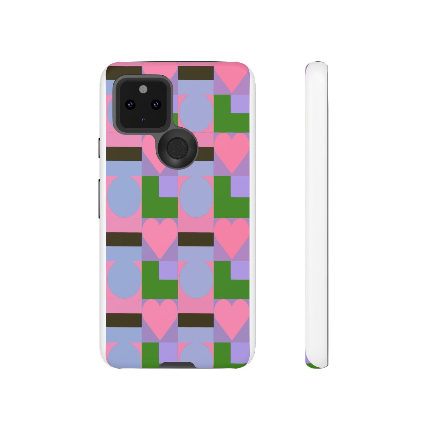 Geometric Heart Pattern Tough Phone Case — Pink & Lavender Protective Cover