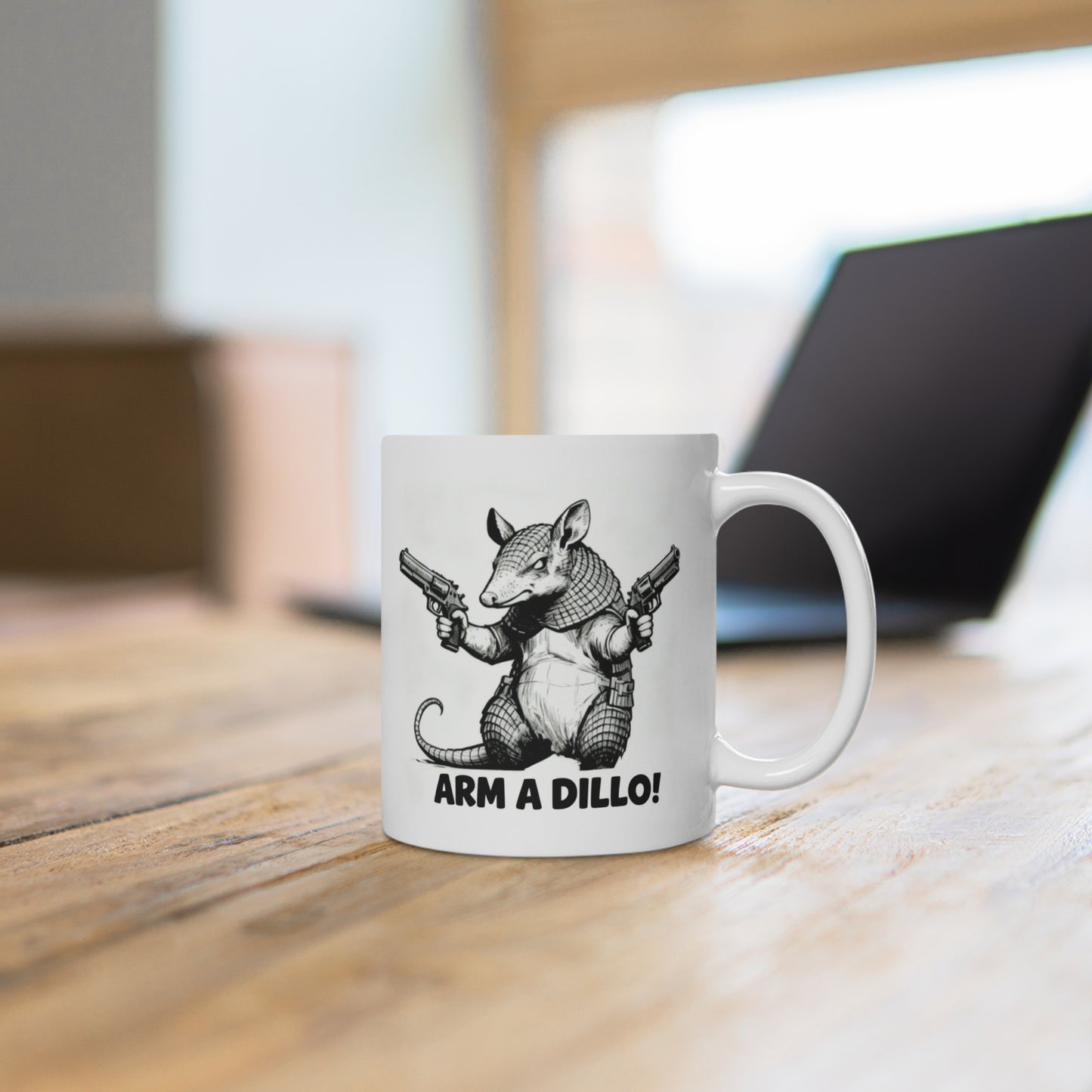 Armadillo Mug — 'Arm a Dillo!' Funny Animal Coffee Cup Gift For Texans