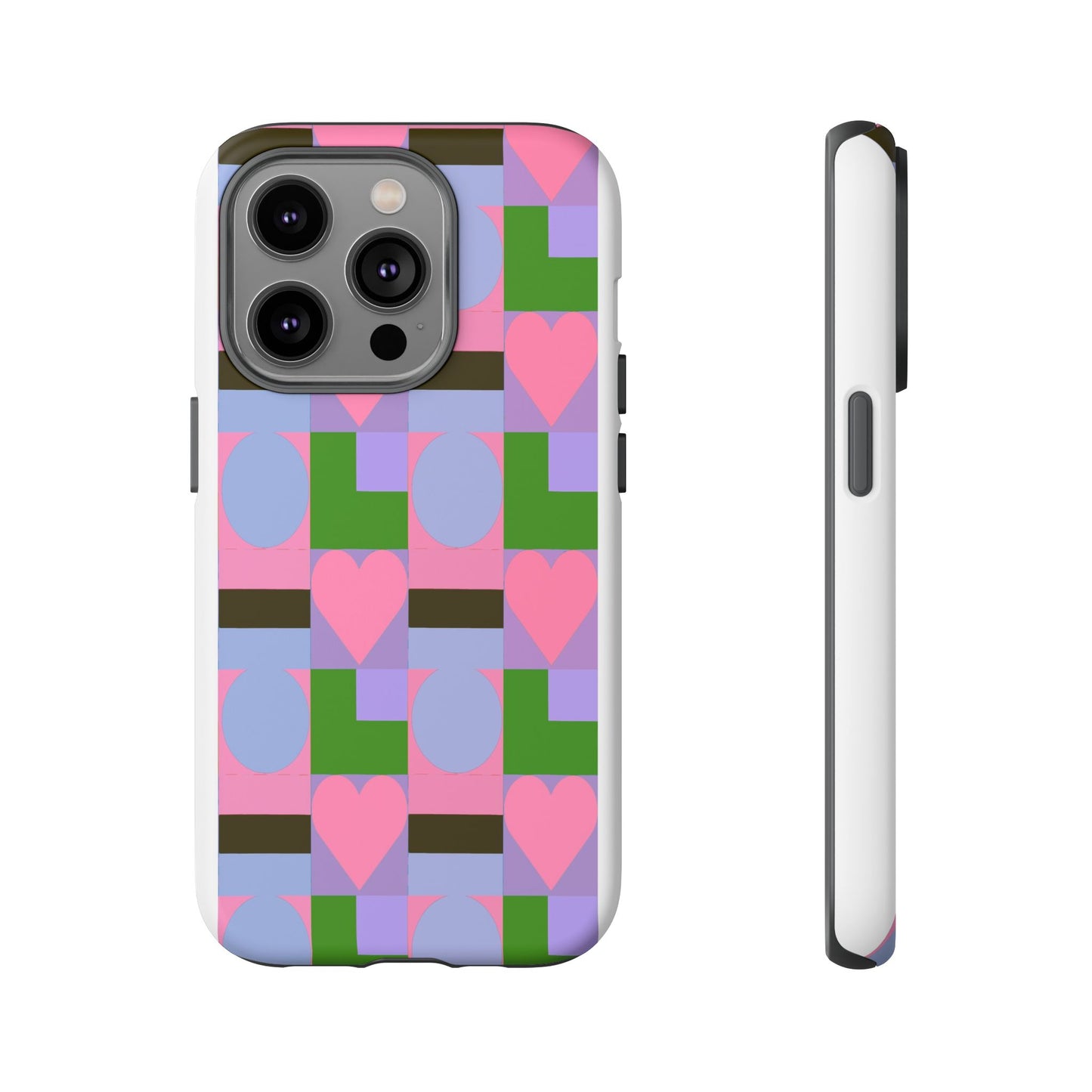 Geometric Heart Pattern Tough Phone Case — Pink & Lavender Protective Cover