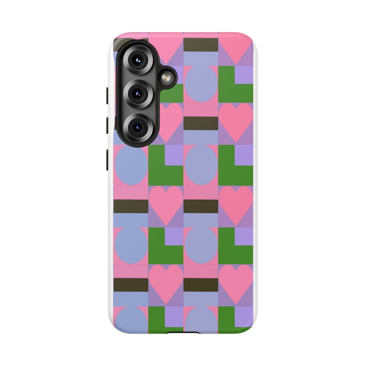 Geometric Heart Pattern Tough Phone Case — Pink & Lavender Protective Cover